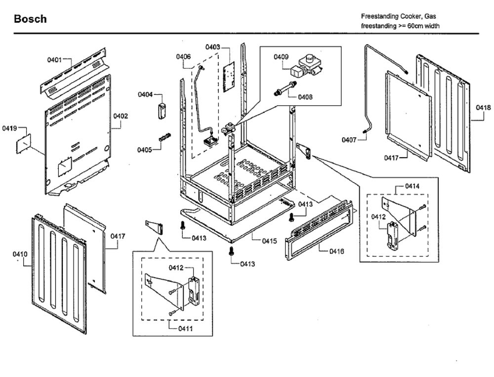 Cabinet Diagram and Parts List for HGS7132UC 06 Bosch Range