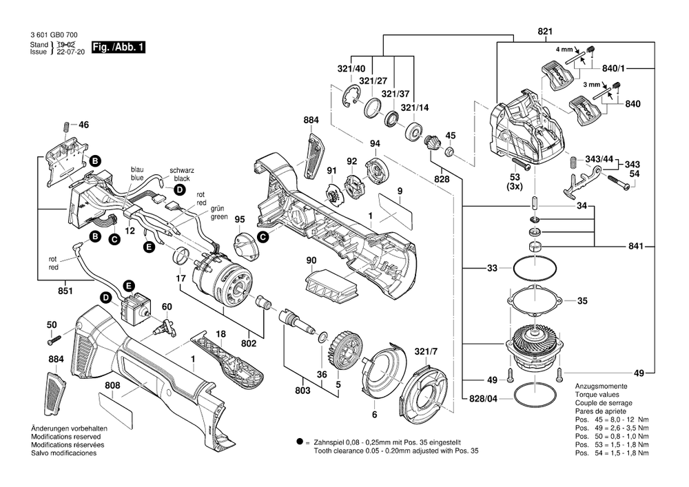 Diagram 1 Diagram and Parts List for GWX18V-10PC 3 601 GB0 700 Bosch Angle Grinder