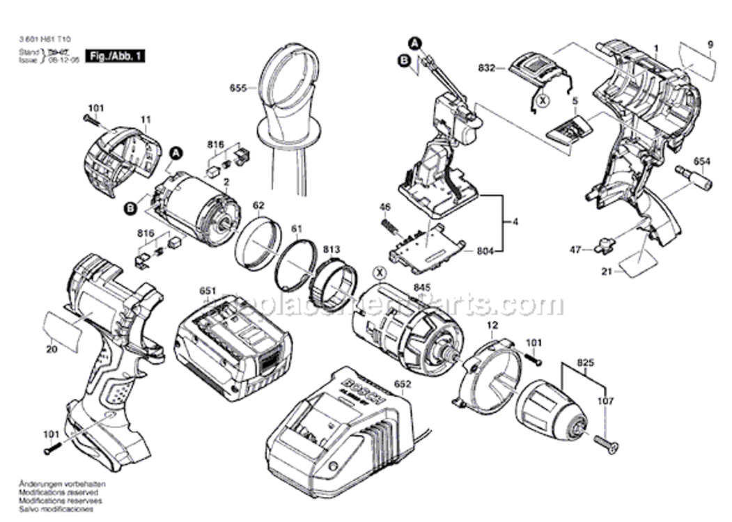 Page A Diagram and Parts List for 37618-01 3601H61S10 Bosch Cordless Drill