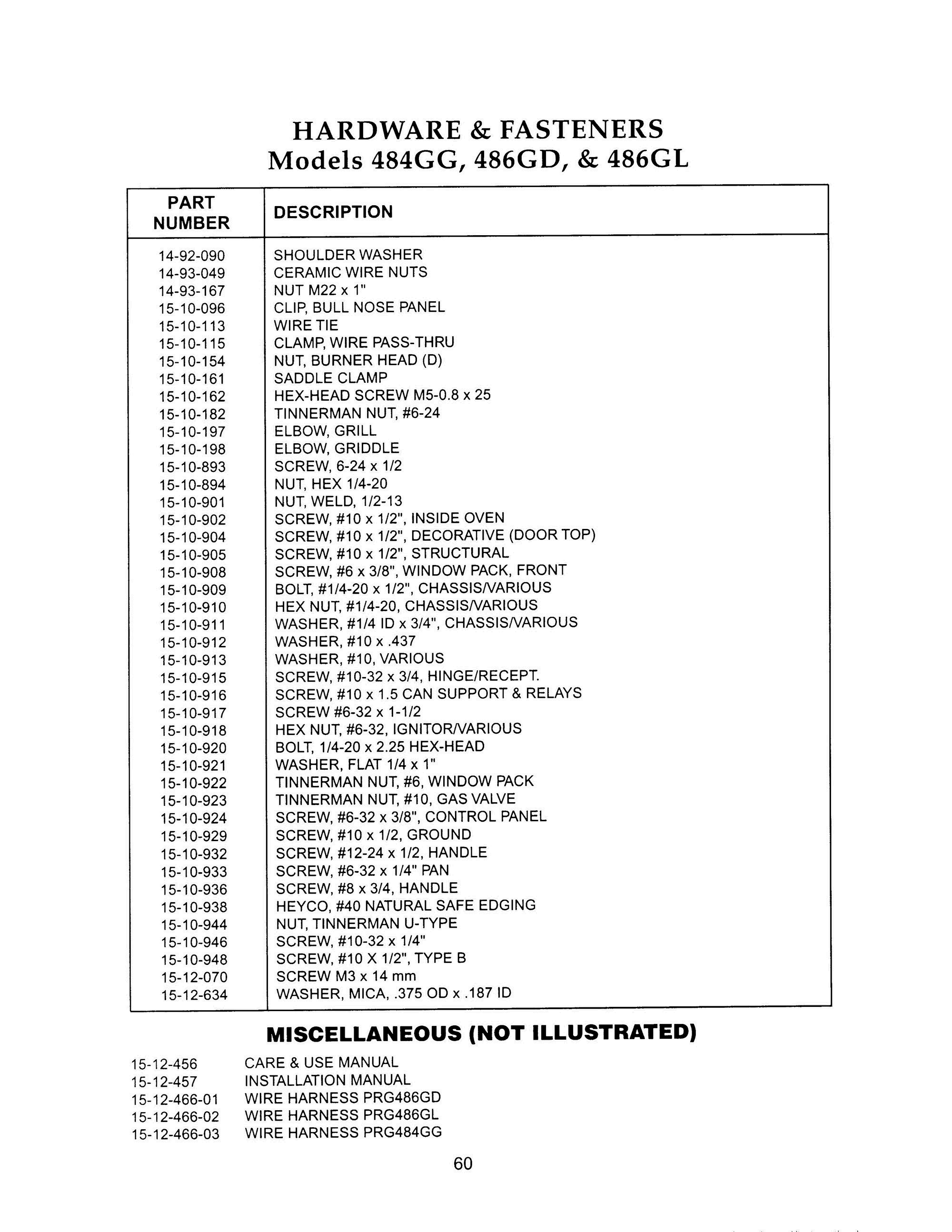 60 - HARDWARE & FASTENERS Diagram and Parts List for PRG484GDUS  Bosch Range