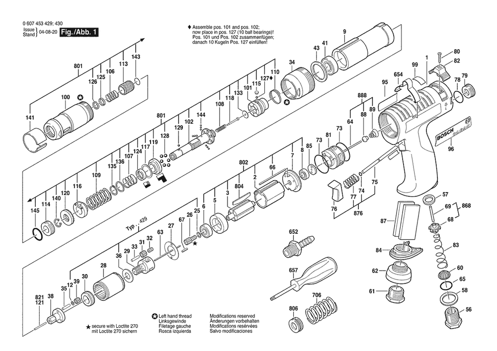 Section 1 Diagram and Parts List for 180WSSR5-950 0607453430 Bosch Screwdriver