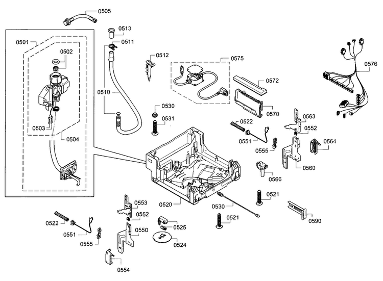 Base Diagram and Parts List for SPV68U53UC 23 Bosch Dishwasher