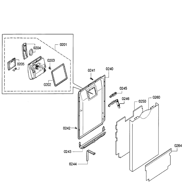 Door Assy Diagram and Parts List for SPE68U55UC 30 Bosch Dishwasher