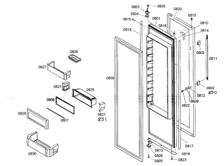 Referigerator Door Diagram and Parts List for KBUIT4255E 01 Thermador Refrigerator