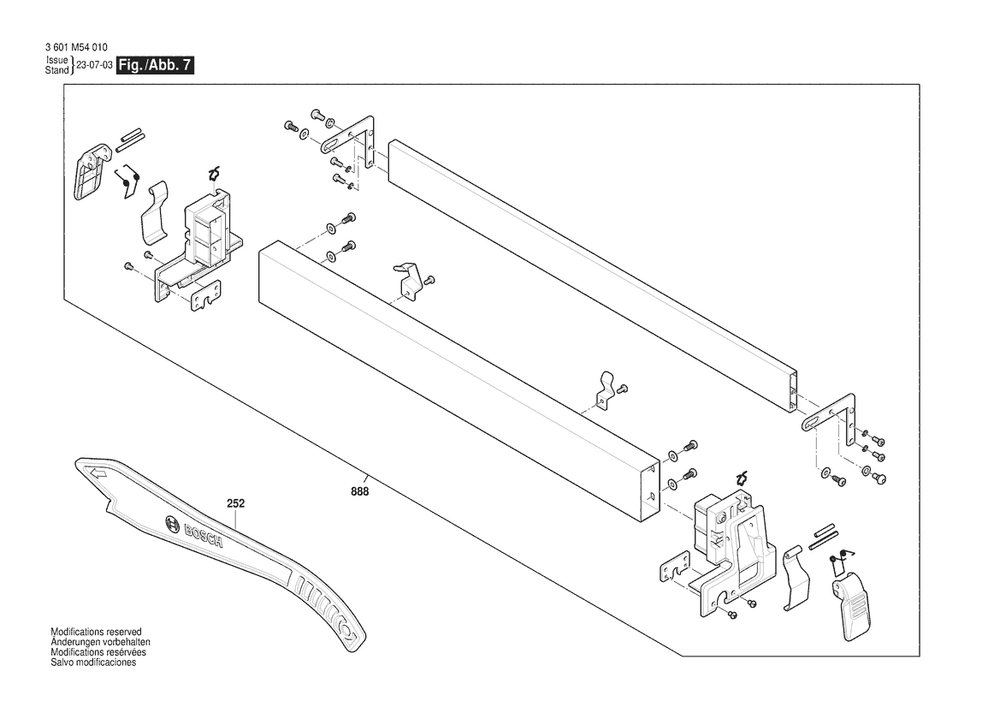 Diagram 7 Diagram and Parts List for GTS15-10 3601M54010 Bosch Table Saw