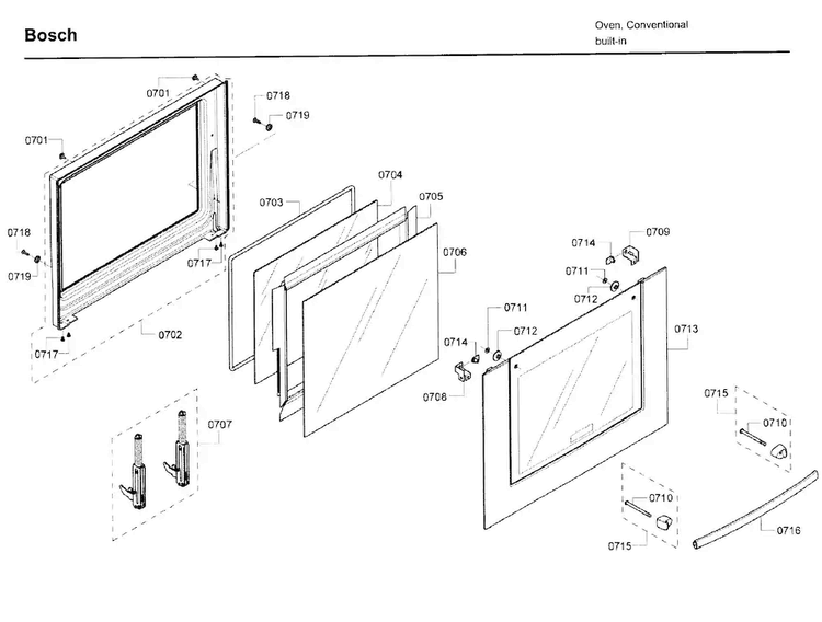 Door 2 Diagram and Parts List for HBL5650UC 09 Bosch Wall Oven