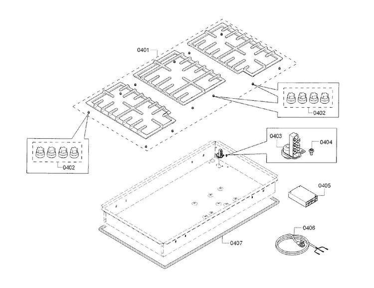Grate Assy Diagram and Parts List for NGMP655UC 01 Bosch Cooktop