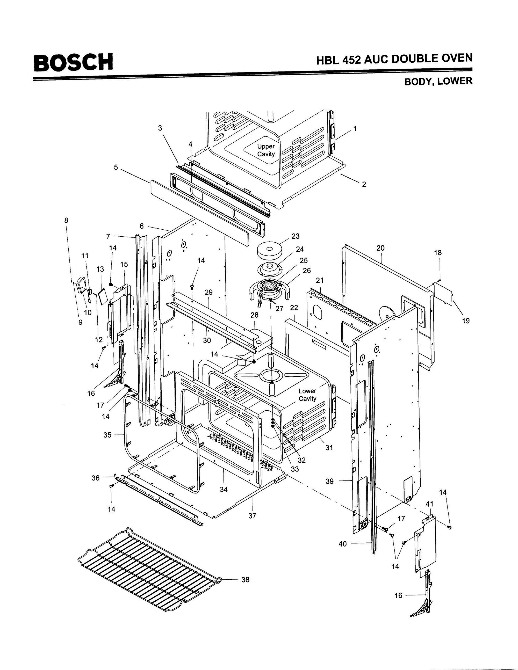 02 - BODY, LOWER Diagram and Parts List for HBL452AUC(FD8202-)  Bosch Wall Oven
