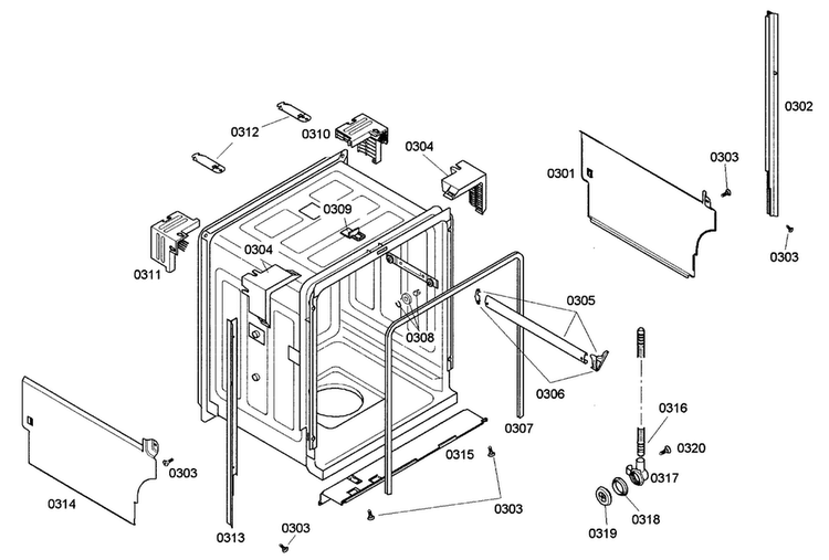 Cabinet Diagram and Parts List for SHE42L15UC 40 Bosch Dishwasher