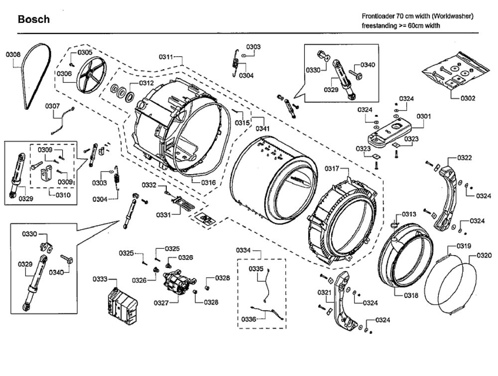 Drum Diagram and Parts List for WFVC544CUC 24 Bosch Washer