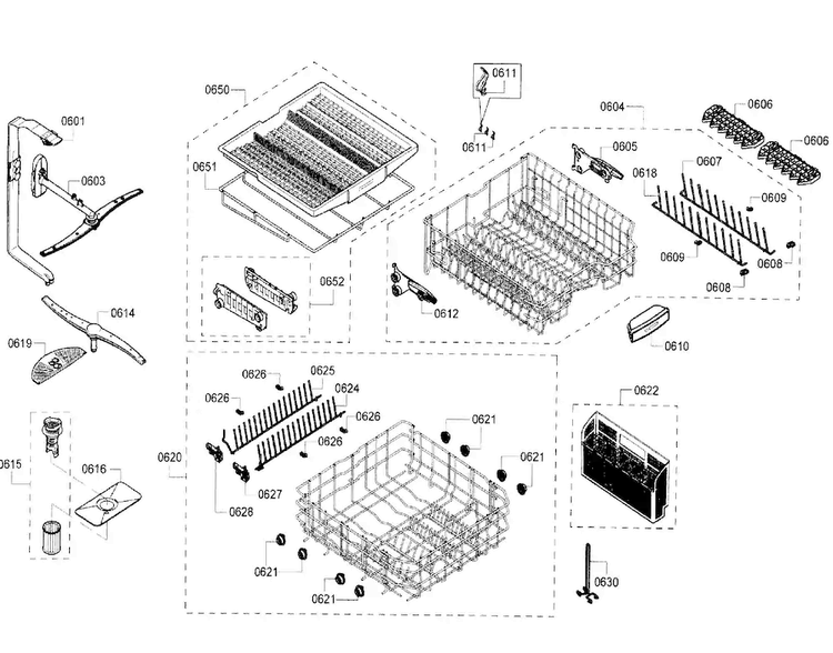 Baskets Diagram and Parts List for SHE68T55UC 07 Bosch Dishwasher