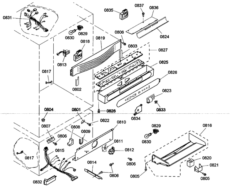 Control Asy Diagram and Parts List for KBULT3665E01  Thermador Refrigerator