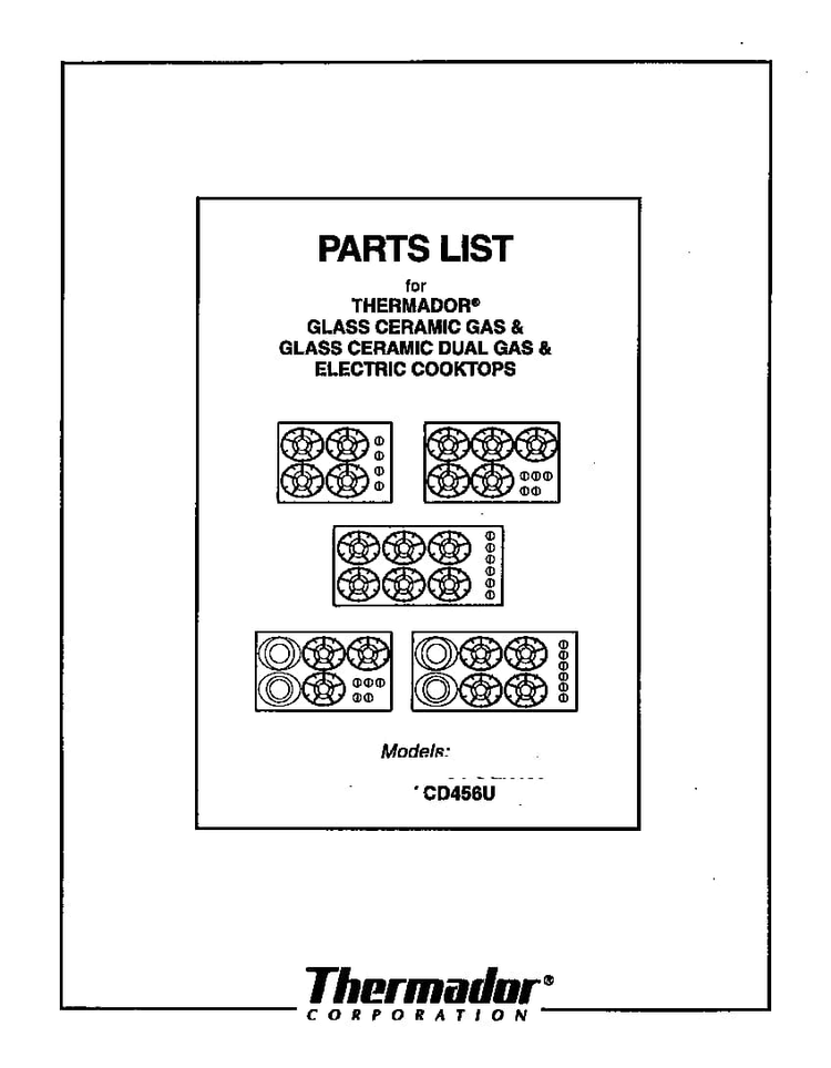 Cover Diagram and Parts List for CD456U  Thermador Cooktop