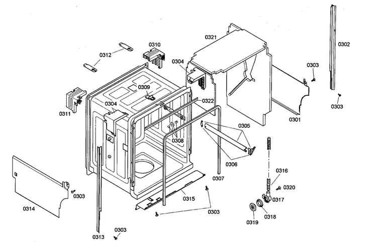 Cabinet Parts Diagram and Parts List for SHX45M06UC 48 Bosch Dishwasher