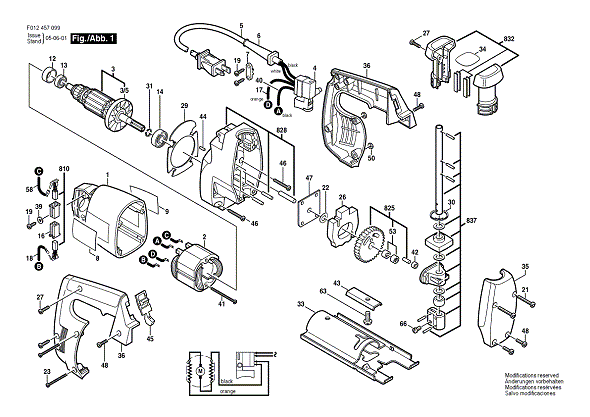 Bosch Hd4570type1 (F012457099) Diagram and Parts List for HD4570 (TYPE 1)(F012457099) Bosch Jig Saw