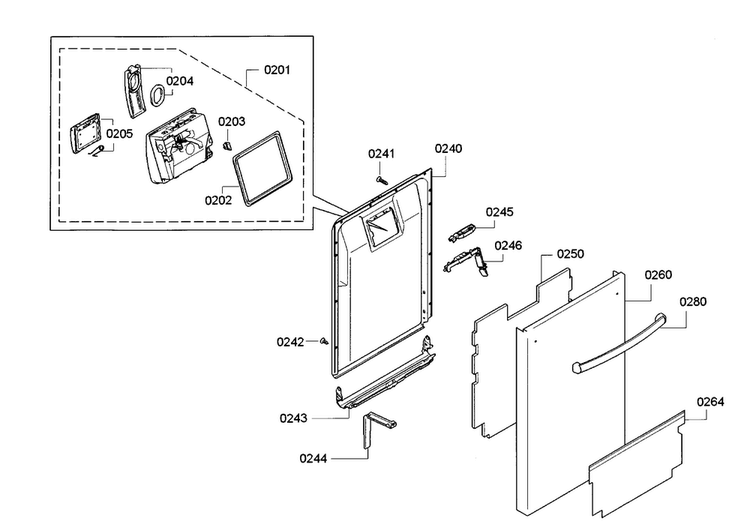 Door Diagram and Parts List for SPX68U55UC 23 Bosch Dishwasher