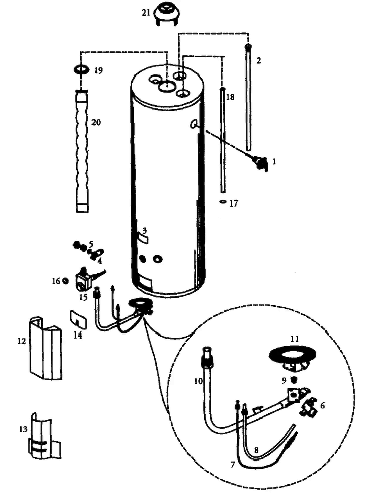 Main Assembly Diagram and Parts List for 153336851  Kenmore Water Heater