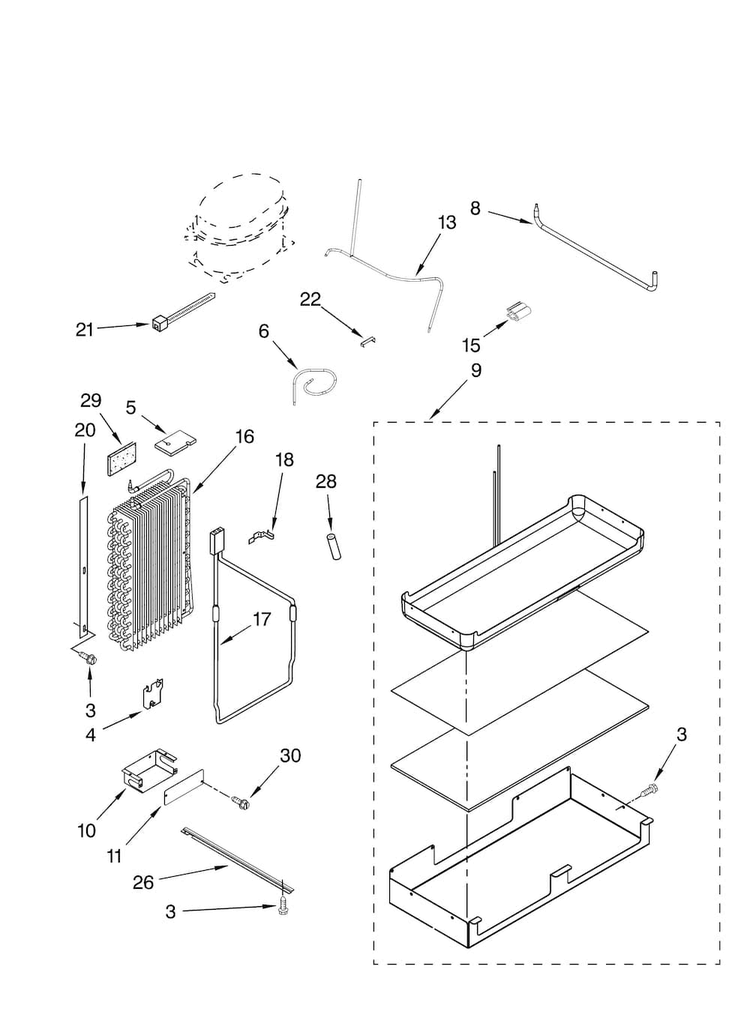 Lower Unit And Tube Parts Diagram and Parts List for KBUDT4265E 04 Thermador Refrigerator