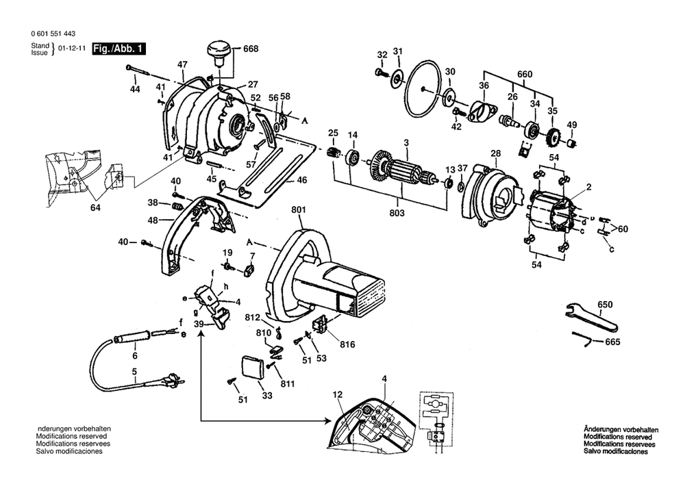Section 1 Diagram and Parts List for GDC34 0601551443 Bosch Saw