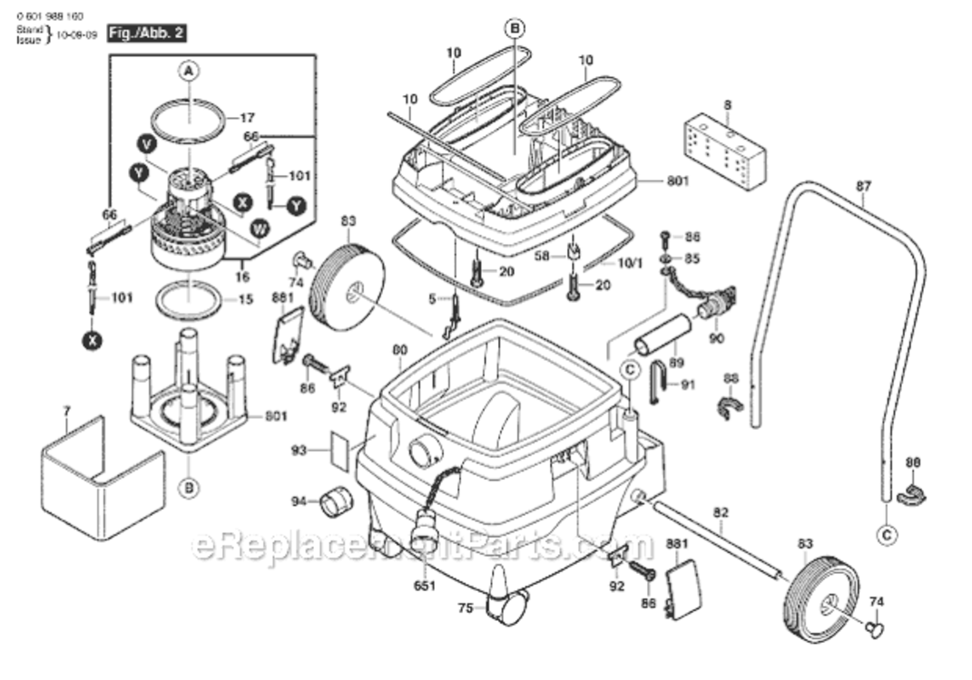 Page B Diagram and Parts List for 3931A-PB 0601988160 Bosch Leaf Blower / Vacuum