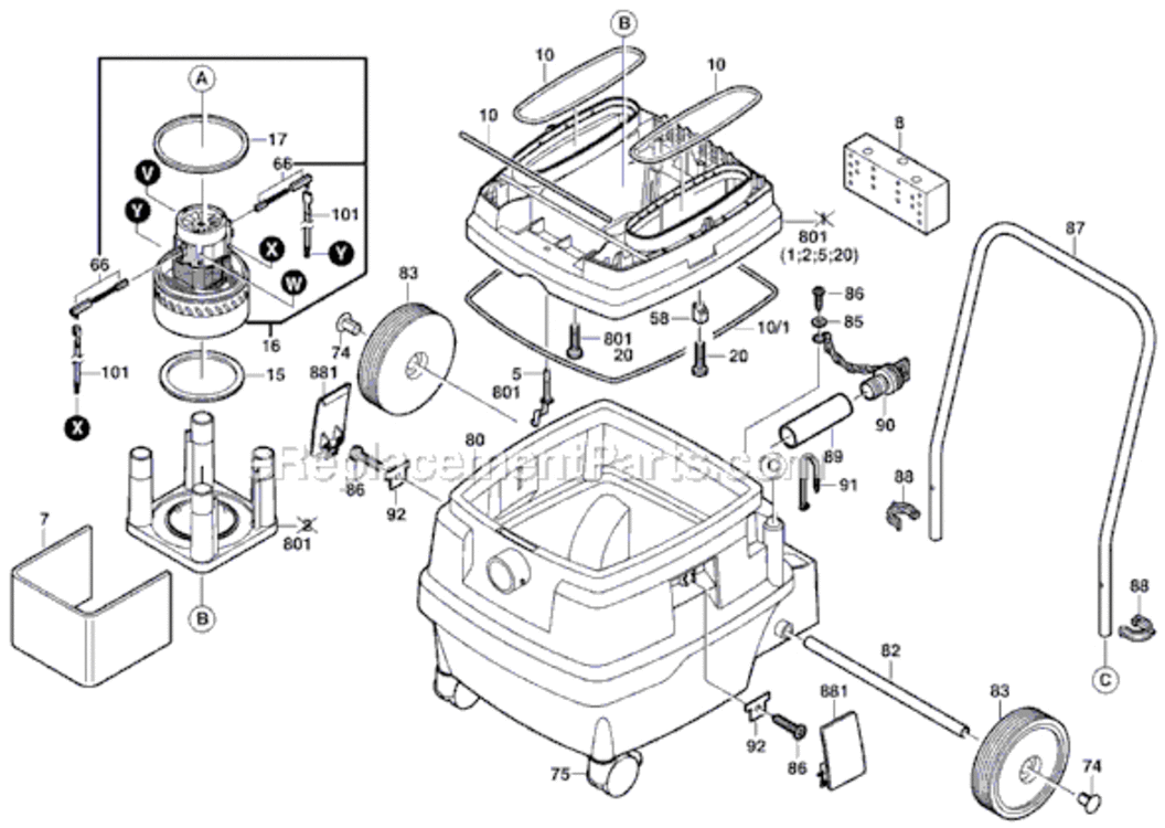 Page B Diagram and Parts List for 3931A 0601989161 Bosch Utility Vacuum