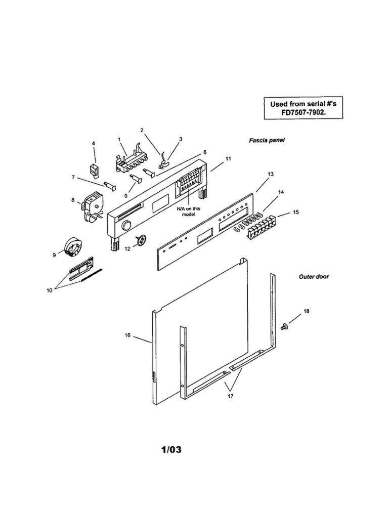 Fascia Panel And Outer Door Diagram and Parts List for SMU7052UC 14 Bosch Dishwasher