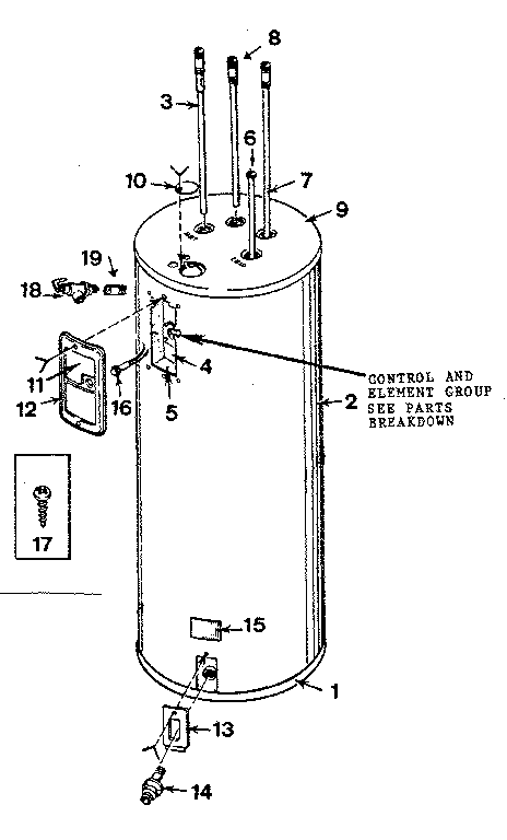 Non-functional Replacement Parts Diagram and Parts List for 153321790  Kenmore Water Heater