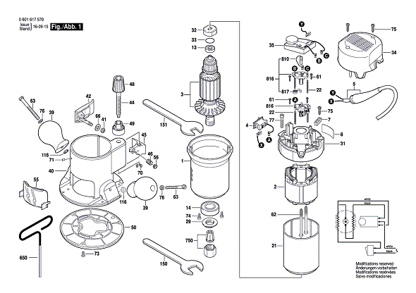 Bosch 130.2662 (0601617570) 1 Diagram and Parts List for 1302662 0601617570 Bosch Router