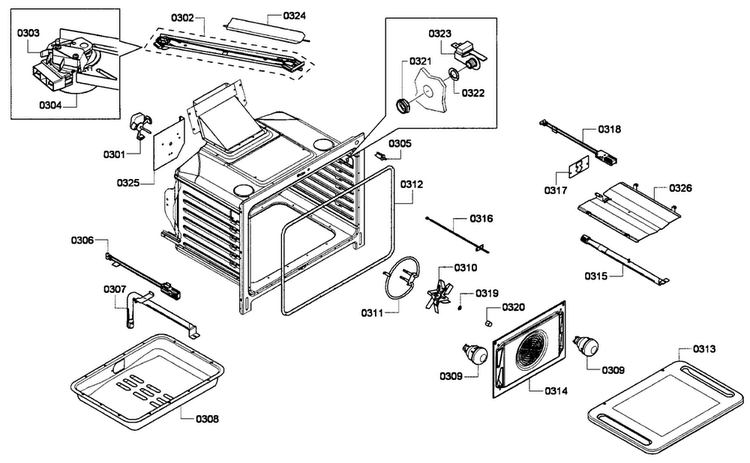 Oven Assy Diagram and Parts List for HGS7282UC 06 Bosch Range