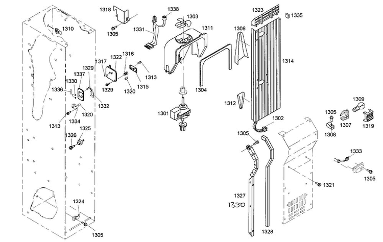 Duct Assy Diagram and Parts List for KBUDT4255E 01 Thermador Refrigerator