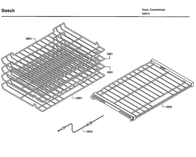 Rack Diagram and Parts List for HBL8661UC 02 Bosch Wall Oven