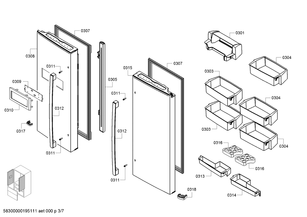 Diagram 3 Diagram and Parts List for B21CL80SNS-02  Bosch Refrigerator