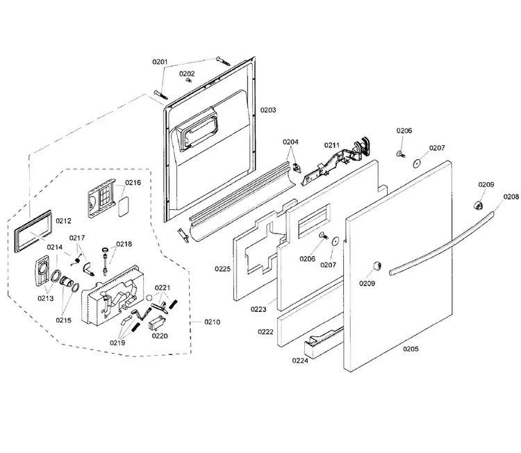 Door Section Diagram and Parts List for SHX55M06UC 50 Bosch Dishwasher