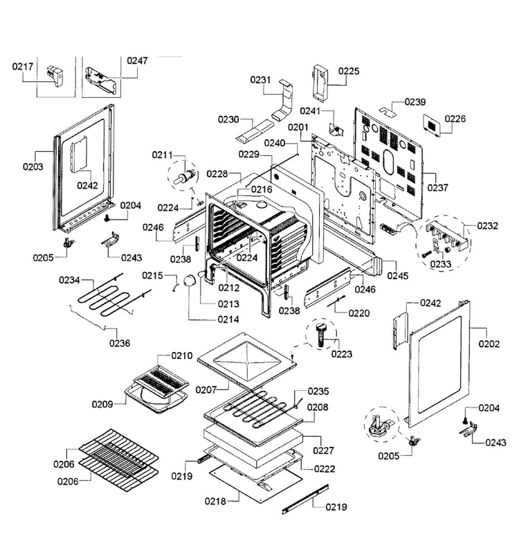 Oven Assy Diagram and Parts List for HES3053U 05 Bosch Range