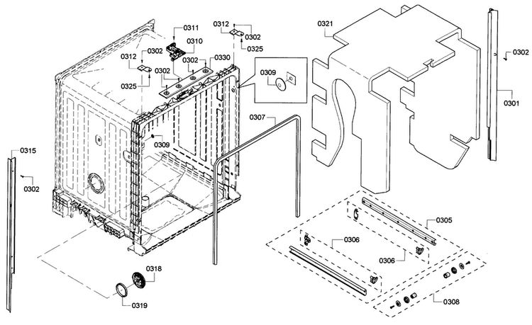 Frame Diagram and Parts List for SHE3ARF5UC 07 Bosch Dishwasher