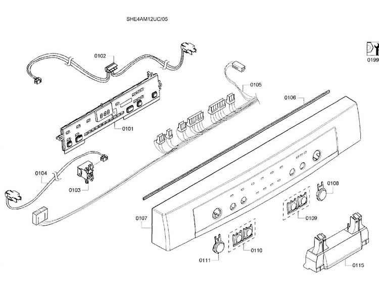 Control Panel Diagram and Parts List for SHE4AM12UC 05 Bosch Dishwasher