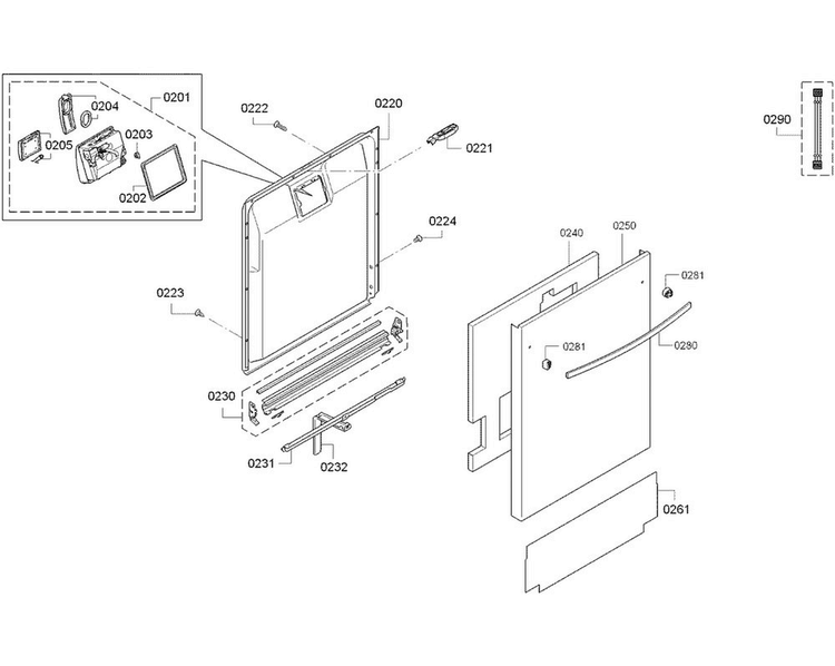 Door Diagram and Parts List for SGX68U55UC C6 Bosch Dishwasher