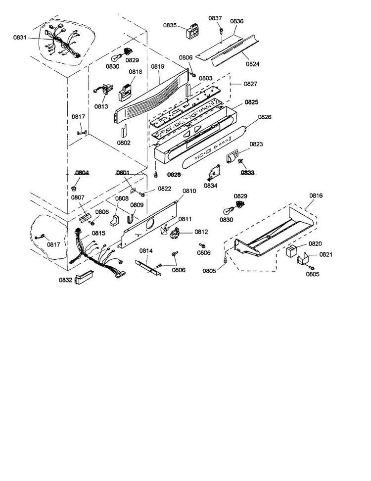 Control Panel/freezer Harness Diagram and Parts List for KBURT3665E01  Thermador Refrigerator