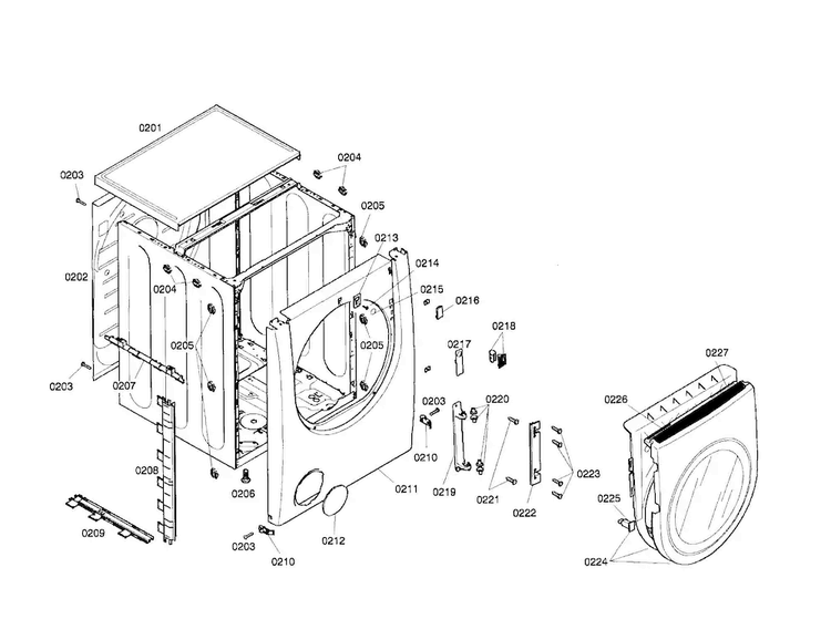 Door Assembly Diagram and Parts List for WTMC652SUC 01 Bosch Dryer