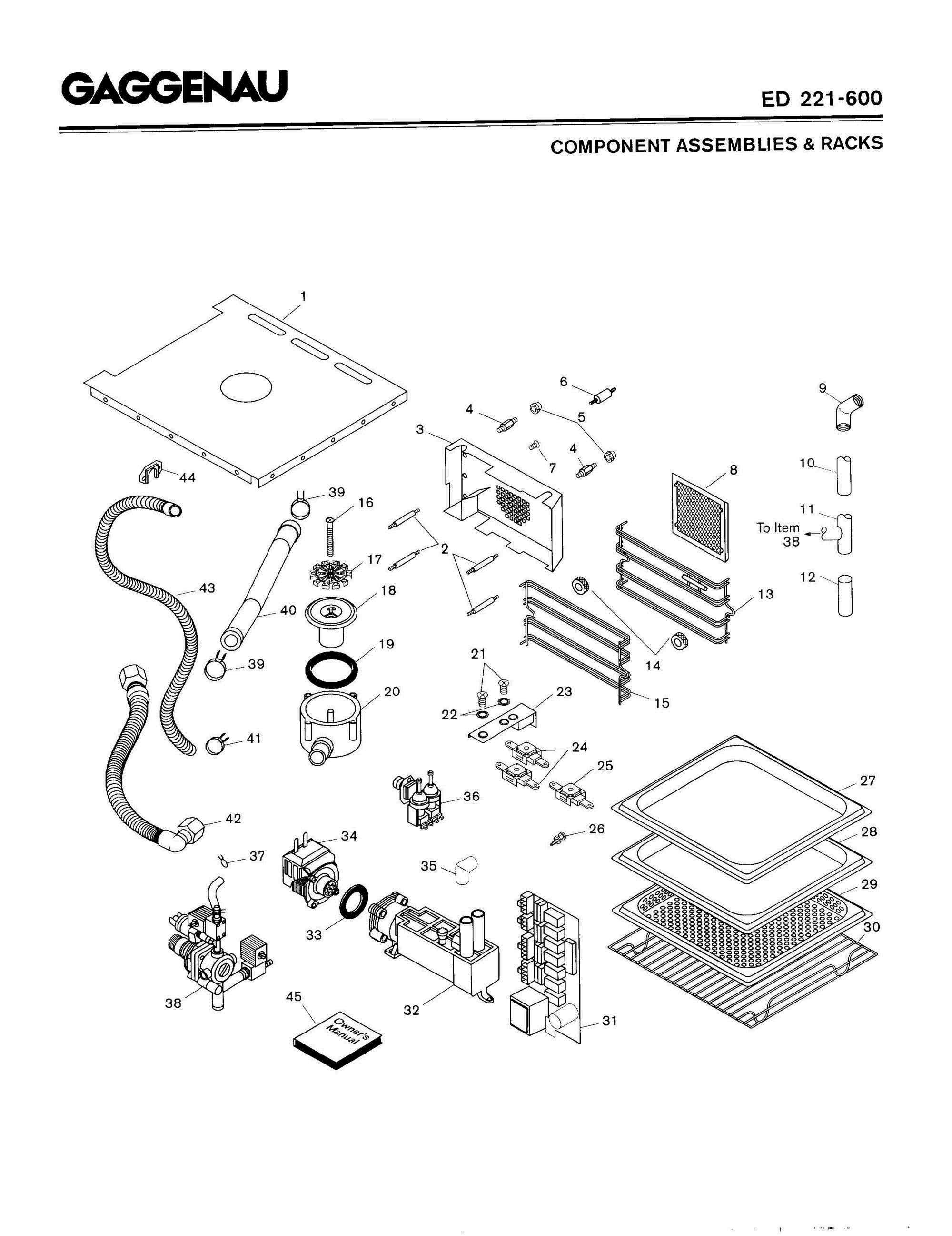 01 - COMPONENT ASSEMBLIES & RACKS Diagram and Parts List for ED221-600  Bosch Range