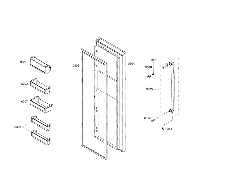 Refrigerator Door Diagram and Parts List for B20CS50SNB 01 Bosch Refrigerator