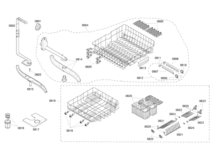 Rack Assy Diagram and Parts List for SHE46C06UC 22 Bosch Dishwasher