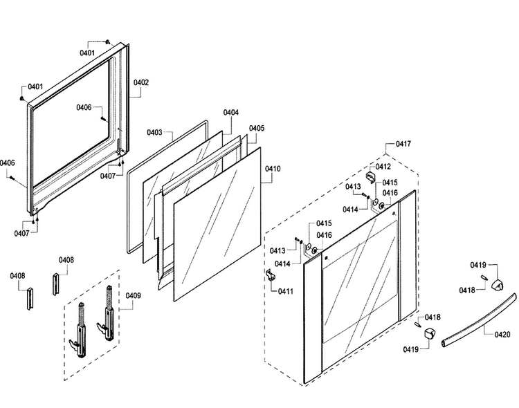 Door Diagram and Parts List for HBN5620UC 01 Bosch Wall Oven