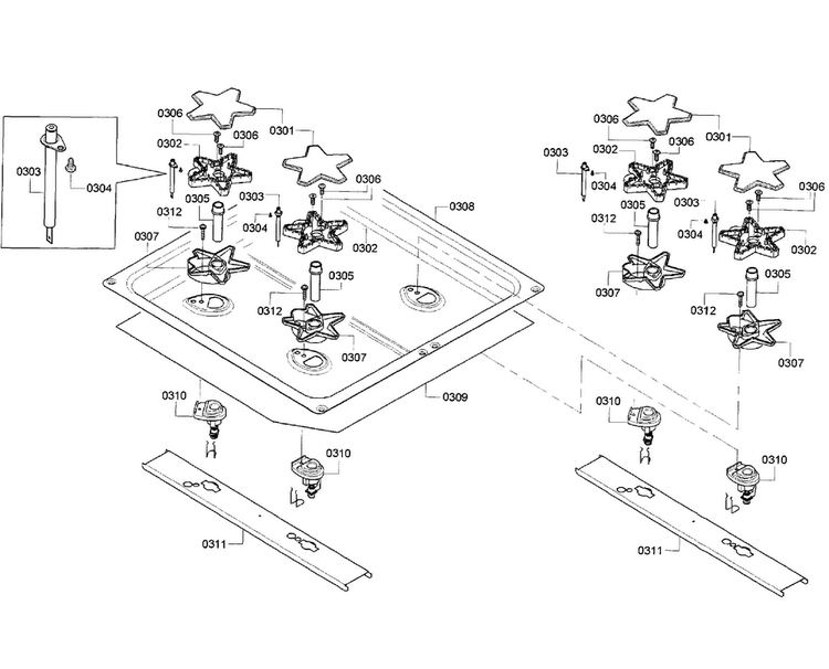 Burners 2 Diagram and Parts List for PCG486GD 04 Thermador Cooktop