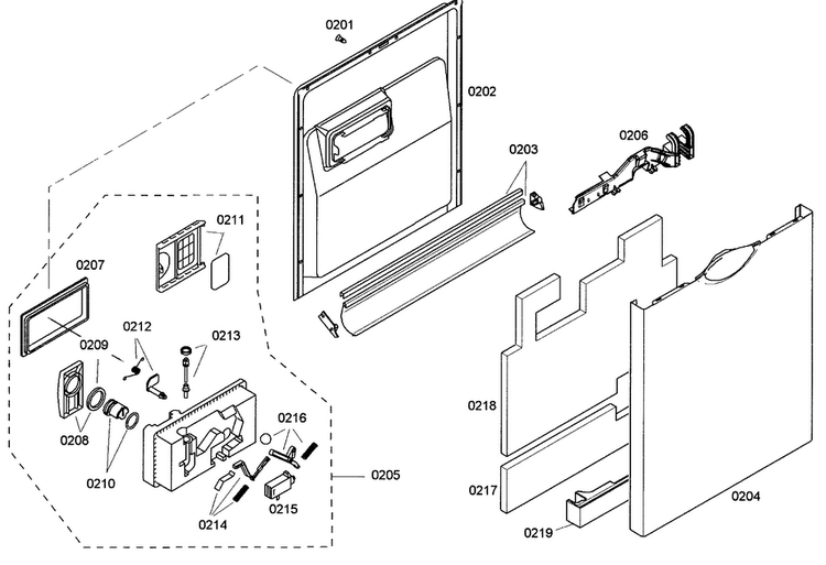 Door Assy Diagram and Parts List for SHE42L12UC 47 Bosch Dishwasher