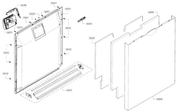 Door Diagram and Parts List for SHS5AV56UC 01 Bosch Dishwasher