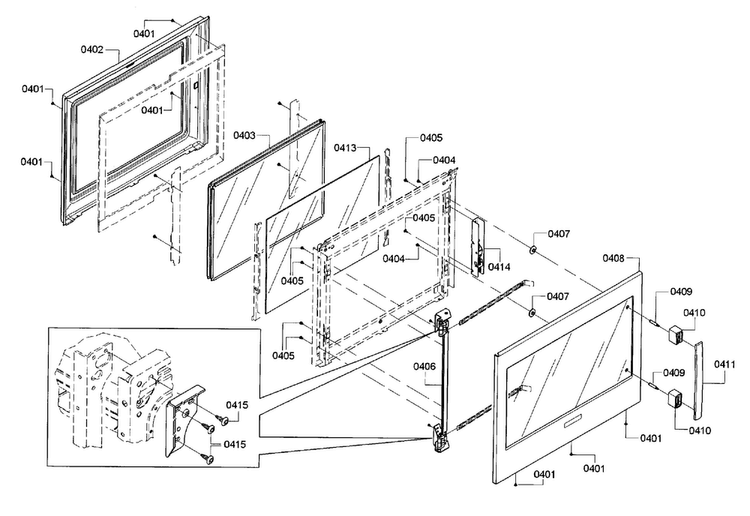 Door Diagram and Parts List for HBLP451LUC 01 Bosch Wall Oven