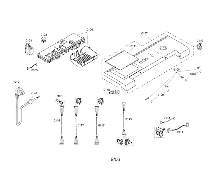 Facia Panel/control Module Diagram and Parts List for WFMC1001UC 02 Bosch Washer
