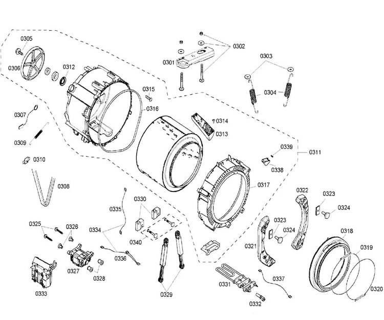 Drum Diagram and Parts List for WFMC640SUC 03 Bosch Washer