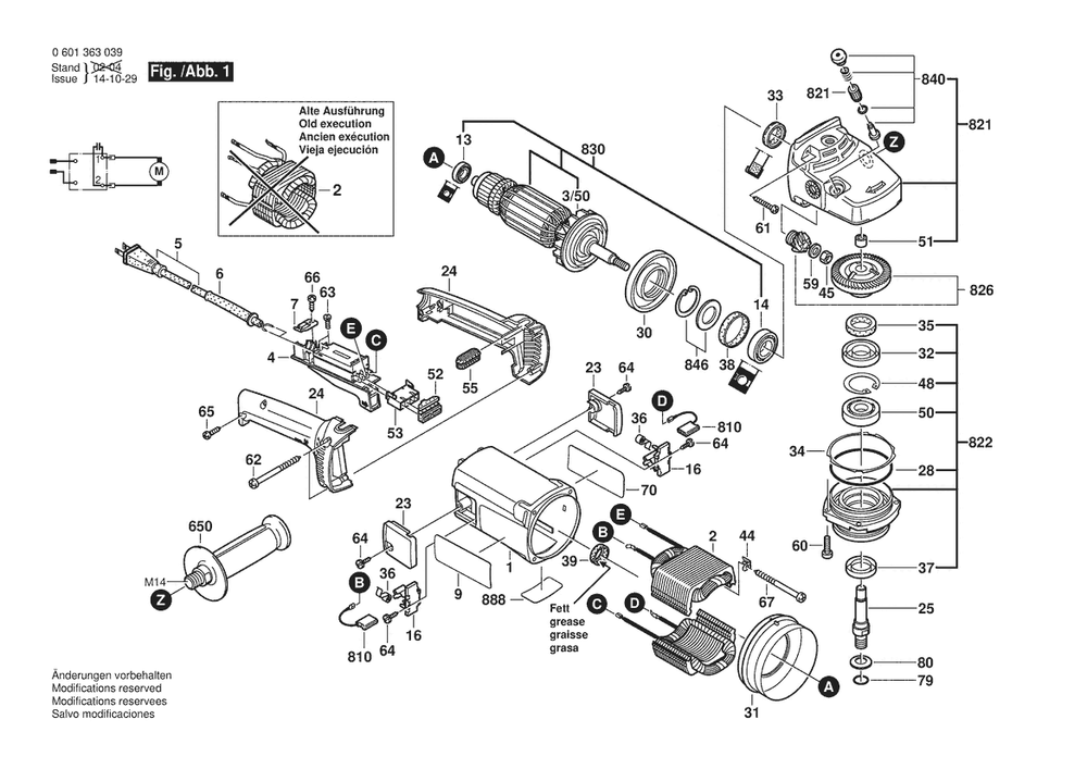 Section 1 Diagram and Parts List for GWS23-300 0601363039 Bosch Angle Grinder